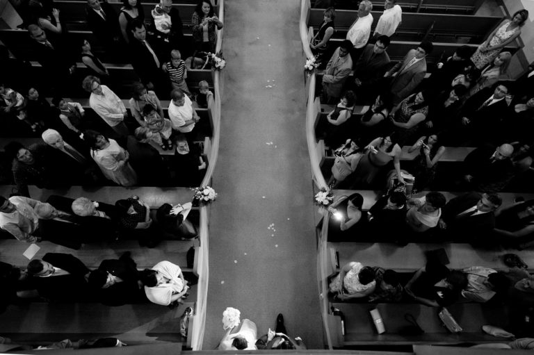 Bride and uncle walk down the aisle shot from above in san antonio texas