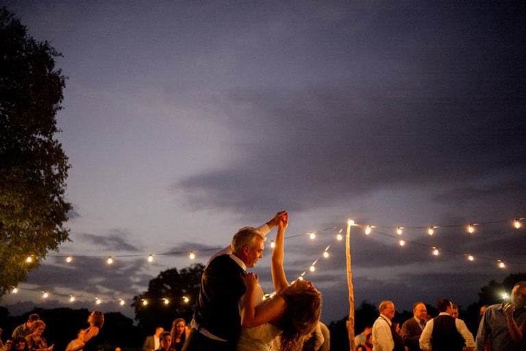 San Antonio wedding photography - First dance father and daughter in Austin with beautiful twilight sky at Pecan Grove wedding, Saltlick, Austin, Texas