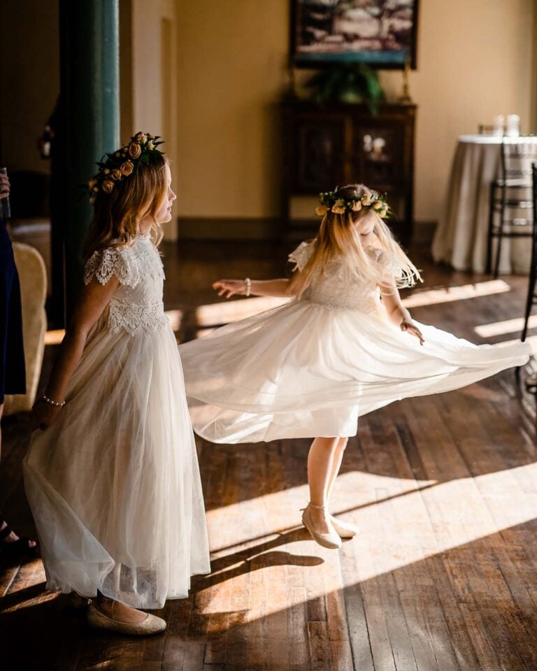 two girls in white dresses dancing 026 The Grand Promenade Philip Thomas Photography