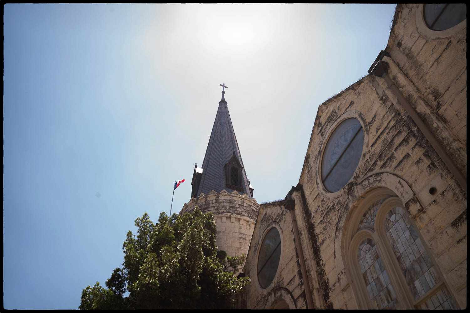 a building with a cross on top 23 Elopement Wedding Ceremony Travis Park Church Philip Thomas wedding photographer L1009301 Edit